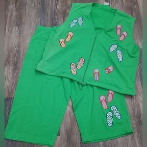 Mandal Bay Flip Flop Embroidered Two Piece Outfit Womens Size XXL